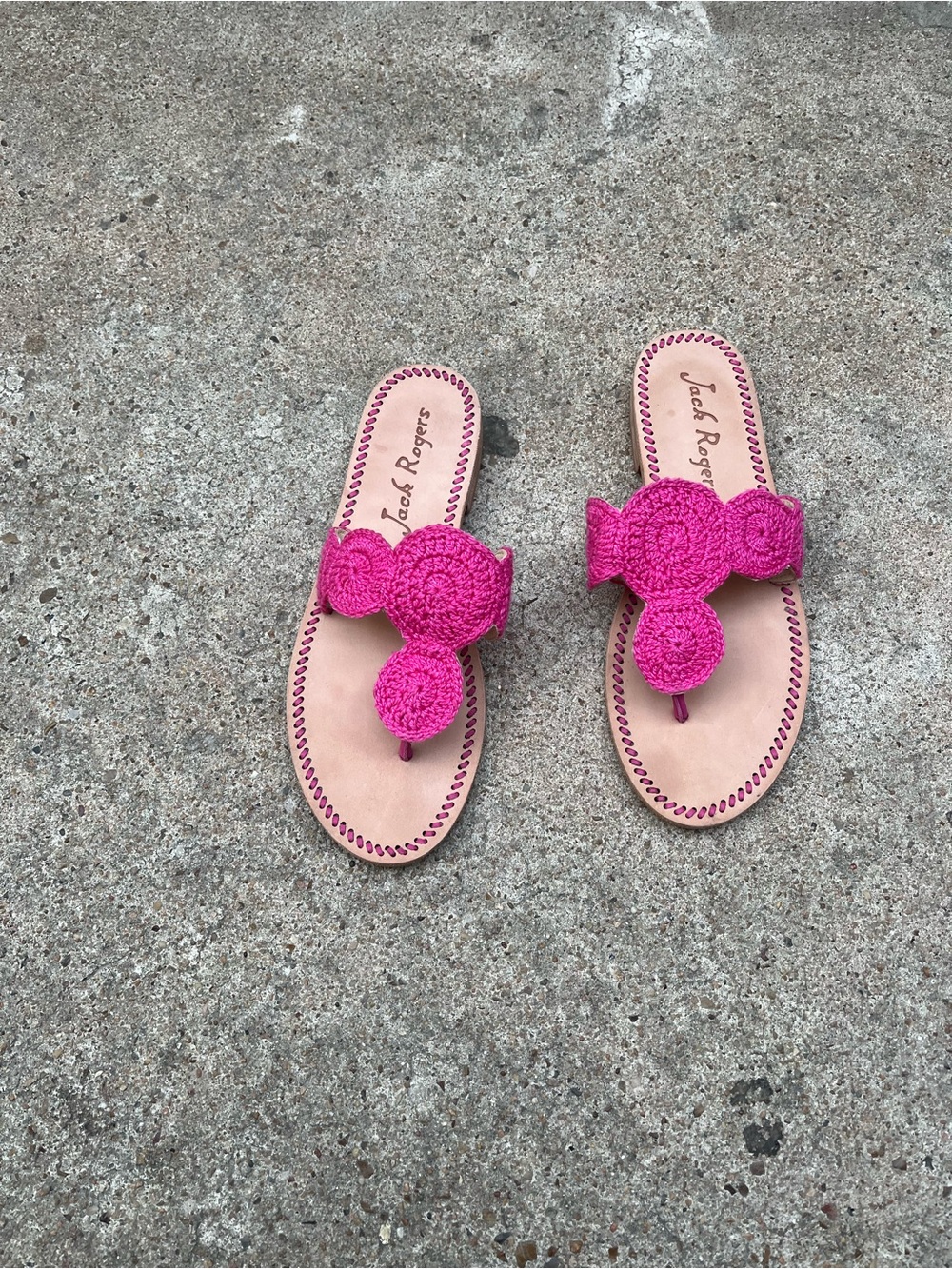 Jack Rogers Pink Crochet Thong Sandals